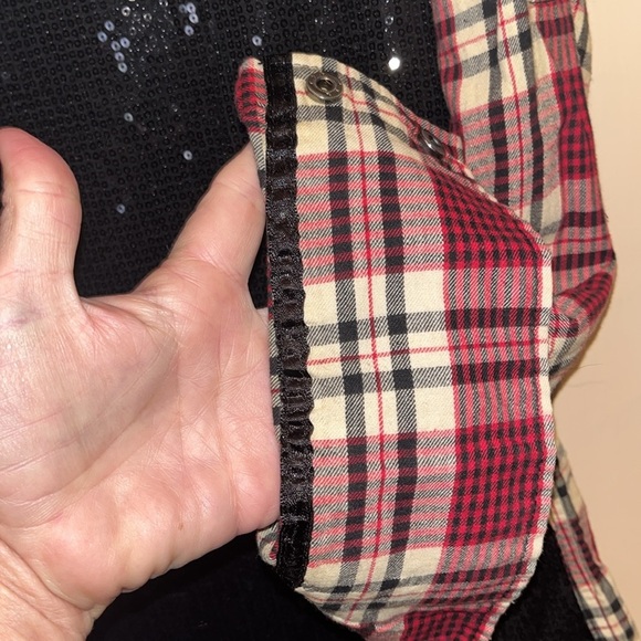 BlankNYC ladies western wear snap down plaid front /sequined back top size sm - Picture 14 of 16